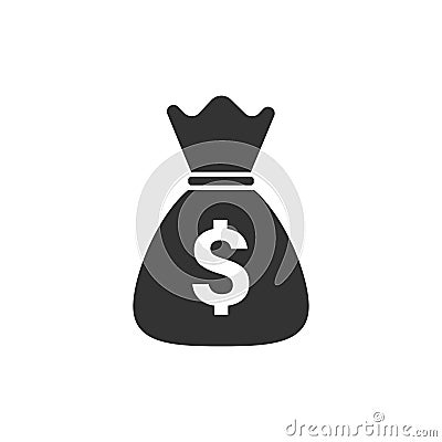 Money bag vector icon in flat style. Moneybag with dollar sign i Vector Illustration