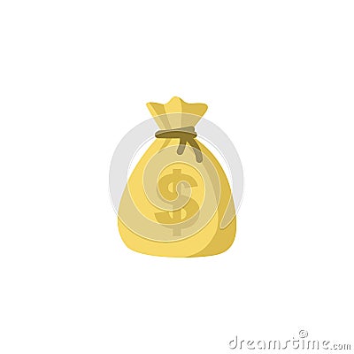 Money bag vector icon, moneybag flat simple cartoon illustration with black drawstring and dollar sign isolated on white Vector Illustration