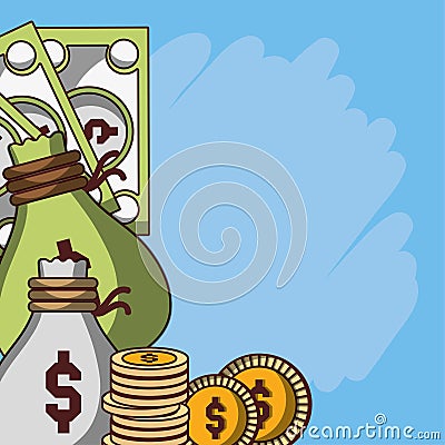 Money bags casg coins currency banknotes business financial Vector Illustration