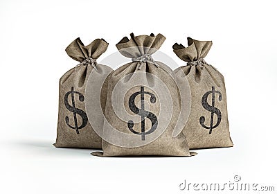 Money bags. Three with U.S. Dollar sign Cartoon Illustration