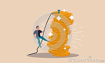Money bank budget and finance ladder. Financial risk up and golden growth climb vector illustration concept. Monetization people Vector Illustration