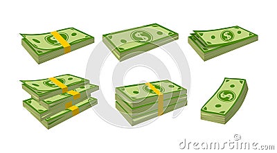 Money banknotes cartoon set packing bundles vector Vector Illustration
