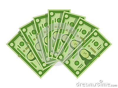 Money banknotes fan. Pile of dollars cash, green dollar bills heap or monetary currency isolated vector illustration Vector Illustration