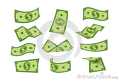 Money banknotes flat cartoon set dollar vector Vector Illustration