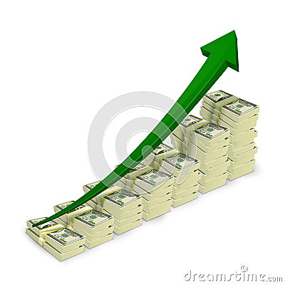 Money banknotes stacks rising graph Vector Illustration