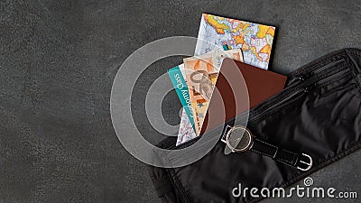 Money Belt with Passport Stock Photo