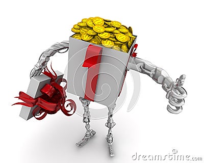 Money - the best gift. Concept with American coins Cartoon Illustration