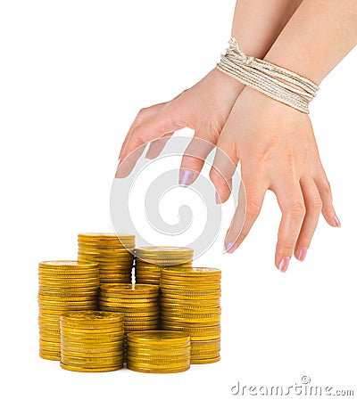 Money and bound hands Stock Photo