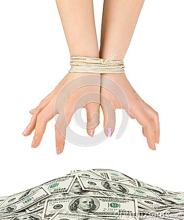 Money and bound hands Stock Photo