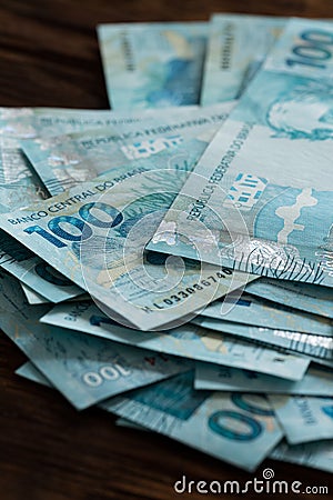 Money from Brazil, high value, currency 100 reais Stock Photo