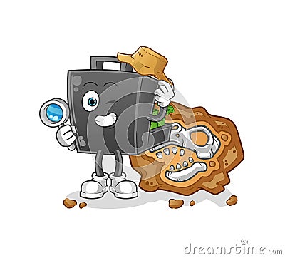 Money briefcase archaeologists with fossils mascot. cartoon vector Vector Illustration