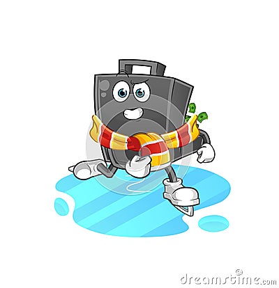 Money briefcase ice skiing cartoon. character mascot vector Vector Illustration