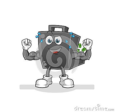 Money briefcase muscular cartoon. cartoon mascot vector Vector Illustration