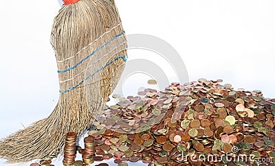 The money broom, clean sweep. Stock Photo