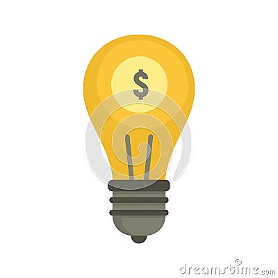 Money bulb idea icon, flat style Vector Illustration