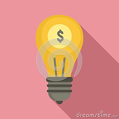 Money bulb idea icon, flat style Vector Illustration