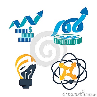 Money Bulb Technology Arrow Direction Vector color Set Vector Illustration