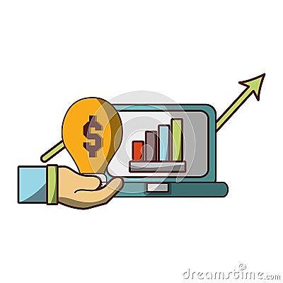 Money business financial laptop statistics report uptrend Vector Illustration