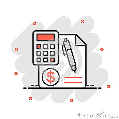 Money calculation icon in comic style. Budget banking vector cartoon illustration on white isolated background. Financial payment Vector Illustration