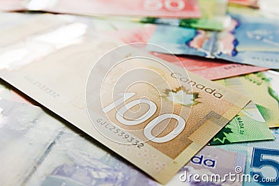 Money from Canada: Canadian Dollars. Bills spread and variation Editorial Stock Photo