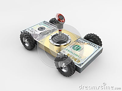 Money Car and Gearshift on stack of money isolated on gray background 3d illustration Cartoon Illustration