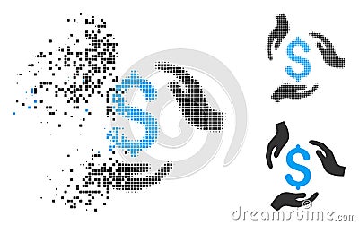Dissipated Pixelated Halftone Money Care Hands Icon Vector Illustration