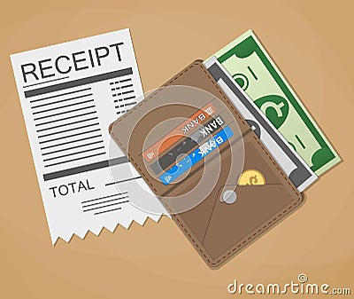 Money cash and receipt Vector Illustration