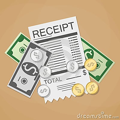 Money cash and receipt Vector Illustration