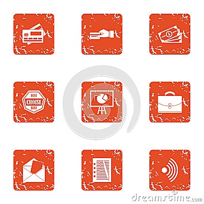 Money choice icons set, grunge style Vector Illustration