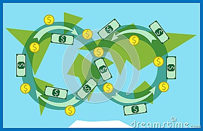 Money circulating in world Vector Illustration