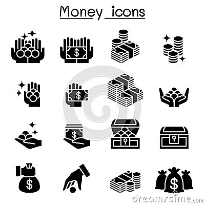 Money, Coin, Cash icon set Vector Illustration