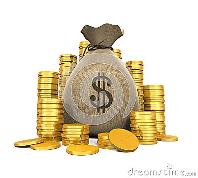 Money Coins in Bag Stock Photo