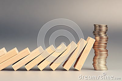 Financial Stability Stop Falling Domino Stock Photo