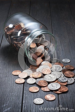 Money Coins Pennies Jar Savings Stock Photo