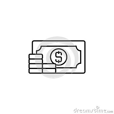 money, coins line icon on white background Cartoon Illustration