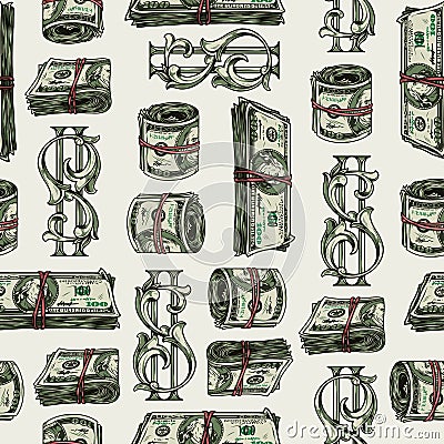 Money colorful vintage seamless pattern Vector Illustration