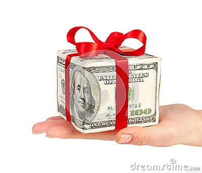 Money concept dollars in the form of a gift box in Stock Photo