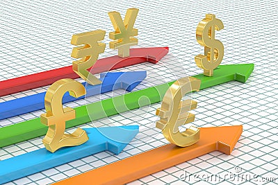 Money concept, global currencies. 3D rendering Stock Photo