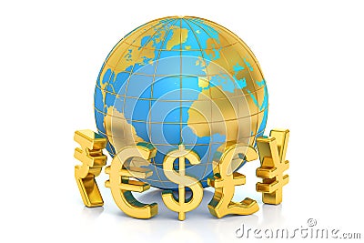 Money concept, global currencies. 3D rendering Stock Photo