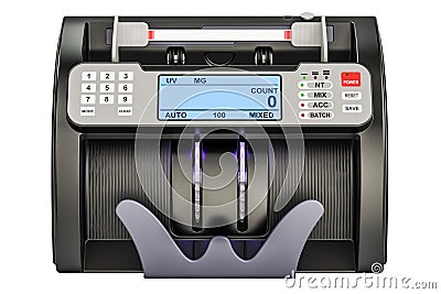 Money counting machine, currency counter closeup. 3D rendering Stock Photo