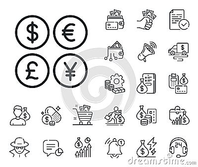 Money currency line icon. Cash exchange sign. Cash money, loan and mortgage. Vector Vector Illustration