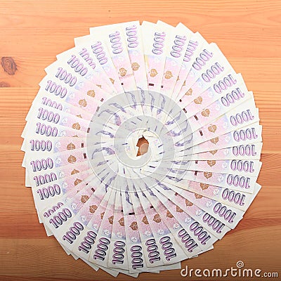 Money - 1000 CZK banknotes Czech Crowns Stock Photo