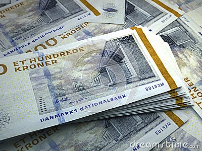 Danish money. Danish krone banknotes. 100 DKK kroner bills Stock Photo