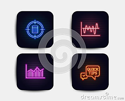 Money diagram, Stock analysis and Calculator target icons. Quick tips sign. Vector Vector Illustration