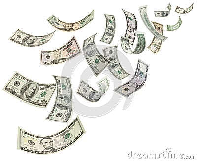 Money Dollars Background Blowing Falling Stock Photo