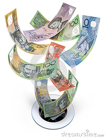 Australian Money Down The Drain Waste Stock Photo