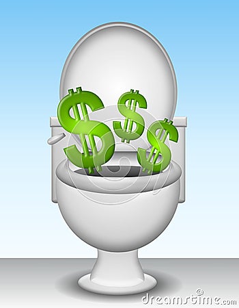 Money Down The Toilet Cartoon Illustration