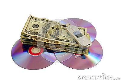 Money and DVDs Stock Photo