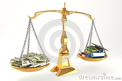 Money and Education in Scale Cartoon Illustration