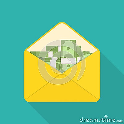 Money in envelope. Vector Illustration